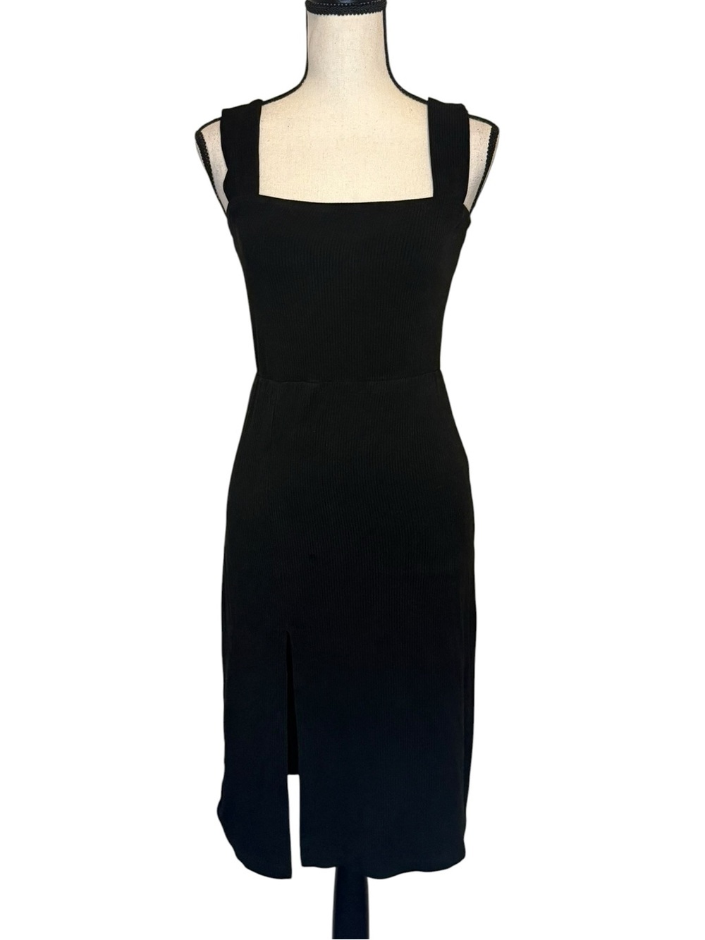 Classic Black Square-Neck Midi Dress